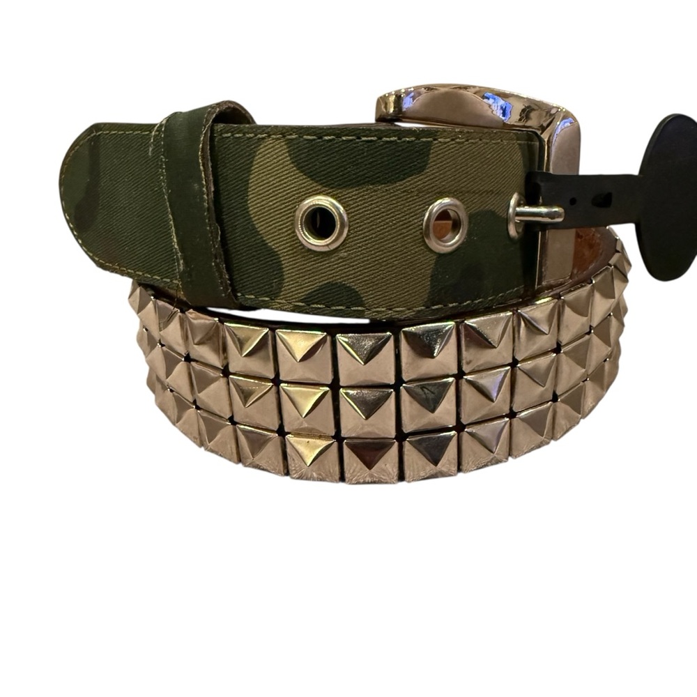 Vintage Y2K Camo Studded Belt Silver Hardware Removable Buckle Sizes L, XL